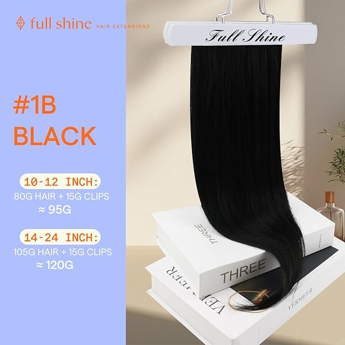 Full Shine Clip on Black Hair Extensions Real Human Hair 7 Pcs 120 Grams Remy Hair Silky Straight Clip in Hair Extensions for Black Women 16 Inch