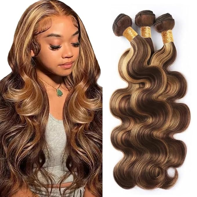 24 26 28 inch WuvuSnm P427 Human Hair Bundles Highlight Body Wave Bundles Dark Brown Human Hair Bundle 150g