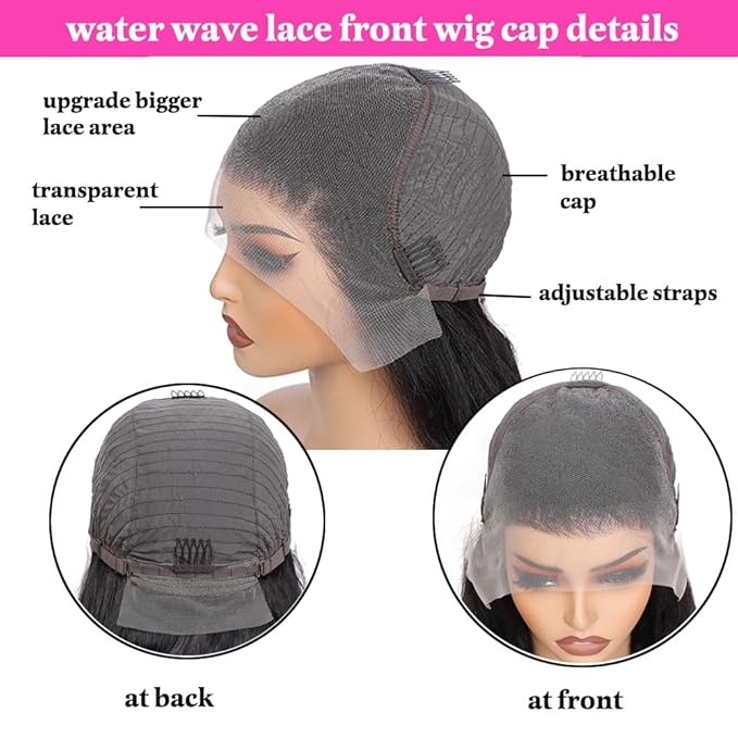 Washasha 32 Inch Water Wave 13x6 HD Lace Front Wigs Human Hair 200 Density Lace Frontal Wig Human Hair Pre Plucked with Baby Hair Deep Part Curly Wig for Women