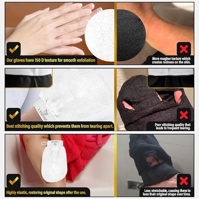 L'Exfose Kessa Hammam Deep Exfoliating Glove for Shower - Korean Exfoliating Mitt Body Scrubber Ideal for Dead Skin Remover, Keratosis Pilaris & Self-Tanning (Cyan Blue & Ivory)