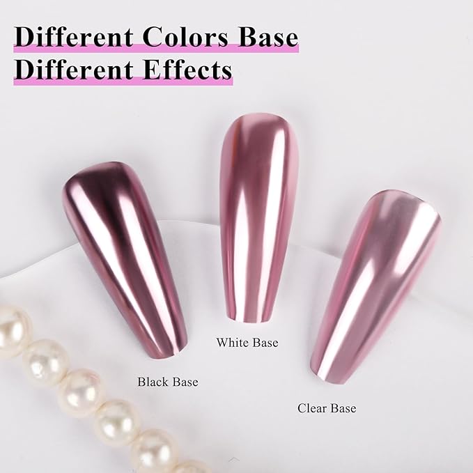 Imtiti Rose Gold Chrome Nail Powder Kit,1g Pink Meatllic Mirror Effect Powder with 10ml White Color Gel Polish Metal Nail UV DIY Kit