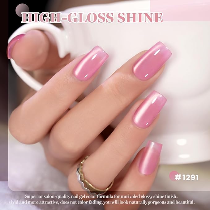 RARJSM Champagne Gold Glitter Cat Eye Gel Nail Polish Set 6Pcs Nude Pink Light Purple Velvet Ice Jelly Shimmer Ceramic Cateye Gelpolish with Magnetic Stick UV LED Curing Require Home Salon Manicure