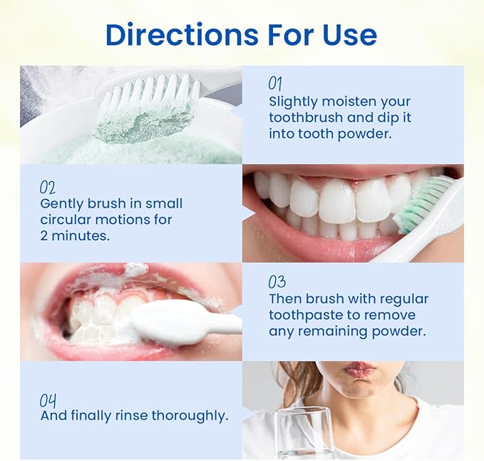Teeth Whitening Powder, Toothpowder Fluoride-Free Hydroxyapatite Formula Enamel Strengthening Gently Cleans & Whitens
