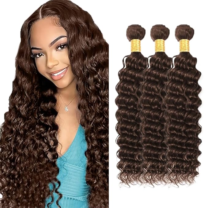 #4 Bundles Human Hair Brown Deep Wave Bundles 20 22 24 inch #4 Wet and Wavy Bundle Chocolate Brown Color 150g