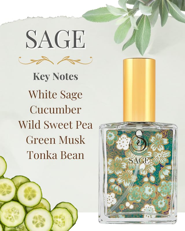 The Sage Lifestyle Sage Luxury Spray, Cucumber, White Sage, Tonka Bean, Sweet Pea, Egyptian Musk, Perfume for Women, Long Lasting, Fresh and Clean Fragrance, Artisan, Parfum, 2 oz, Travel Perfume