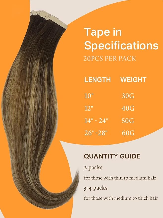 DOORES Tape in Hair Extensions Balayage Chocolate Brown to Caramel Blonde 50g 20pcs 24 Inch Real Human Hair Extensions Tape in Natural Hair Skin Weft Seamless Straight Tape Hair Extensions