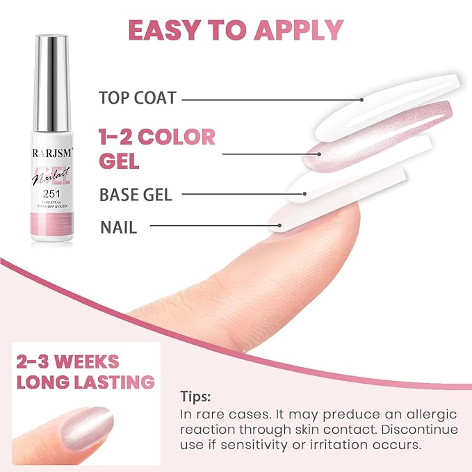 RARJSM Pearl Nail Art Gel Liner 2 Pcs Set Pearlescent Milky Silver White and Pink Shell Glitter Swirl Effect Gel Nail Polish 8ml Build in Thin Brush Painted Drawing Striper GelPolish Curing Requires