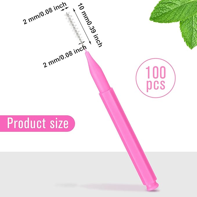 Patelai 100 Pieces Braces Brush for Cleaner Interdental Brush Toothpick Dental Tooth Flossing Head Oral Dental Hygiene Flosser Toothpick Cleaners Tooth Tool(Pink,Portable Size)