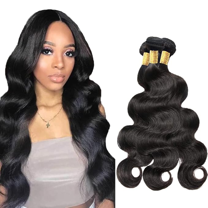 Color 1B Human Hair Bundles Body Wave Human Hair Bundles 16 18 20 inch Brazilian Remy Body Wave Bundle No Tangle