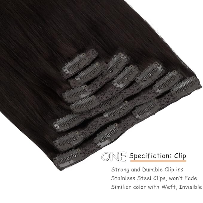Caliee 14Inch Clip in Hair Extensions Real Human Hair Dark Brown #2 Color Double Weft Clip in Human Hair Extensions Lace Straight Invisible 120G 7Pcs for Full Head