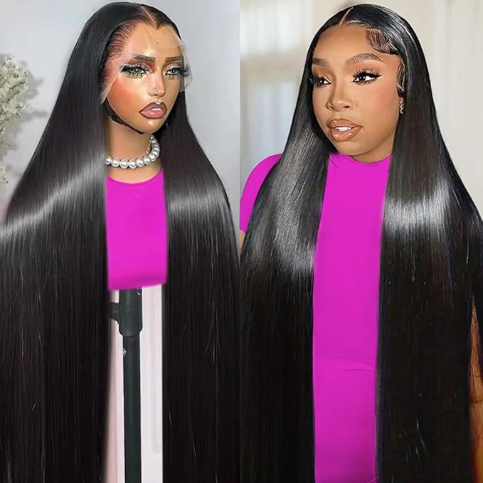 Straight Lace Front Wigs Human Hair 200 Density Glueless Straight Wigs Human Hair Pre Plucked with Invisible Knot 13x6 HD Lace Frontal Human Hair Wig for Black Women Natural Black Color 24 Inch