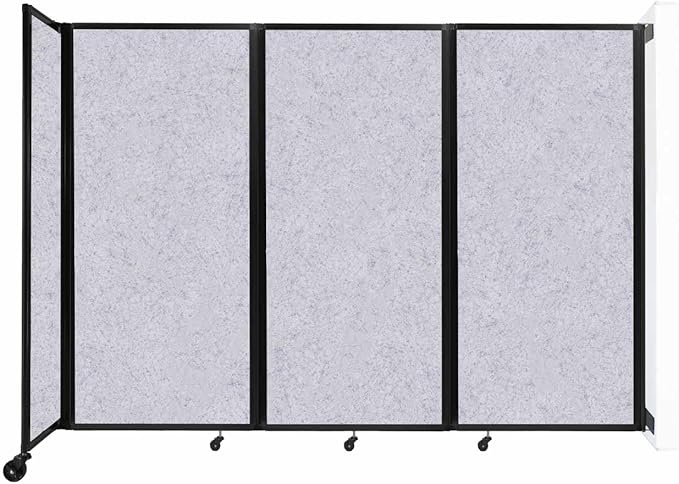 Versare Room Divider 360 Wall-Mounted Folding Partition | Locking Wheels | Temporary Room Separator | 8'6" x 6' Marble Gray SoundSorb Panels