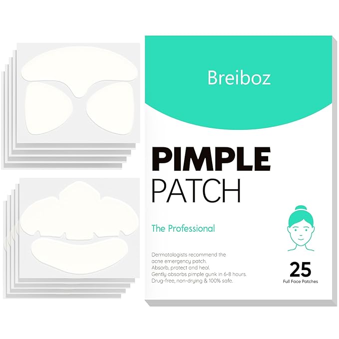 Full Face Pimple Patches(5 Pack),Big Hydrocolloid Acne Patches,Skin Care Zit Patches for Whole Face,Nose, Chin, Forehead & Cheeks w/Tea Tree Oil, Salicylic Acid & Cica Oil（5 Pack,25 Patches）