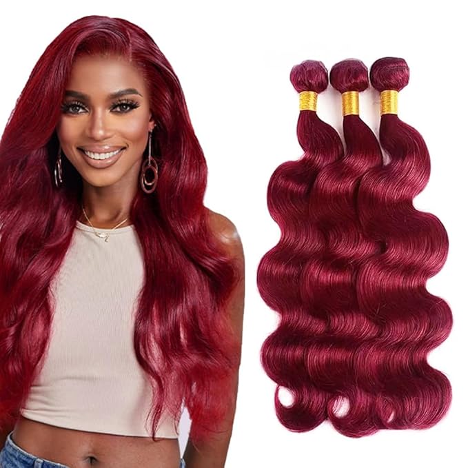 99J Human Hair Bundles Burgundy Body Wave 3 Bundles 24 26 28 Inch 150g Double Weft Brazilian Unprocessed Virgin Human Hair Extensions for Women