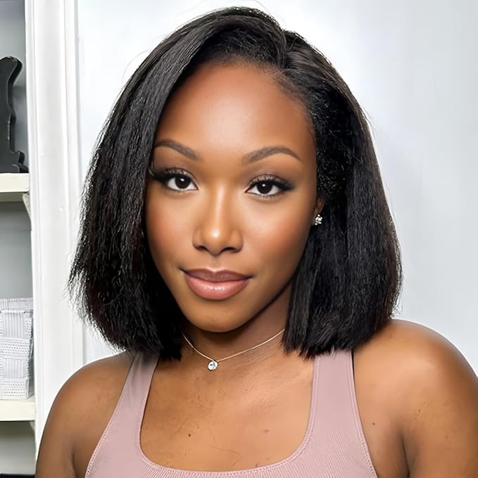 ISEE Hair M Cap 9x6 Bob Wig Human Hair Glueless Wigs Pre Plucked Pre Cut HD Lace Front Glueless Wigs Human Hair 180% Density Short Straight Bob Wigs for Black Women (Yaki Straight, 16 Inch)
