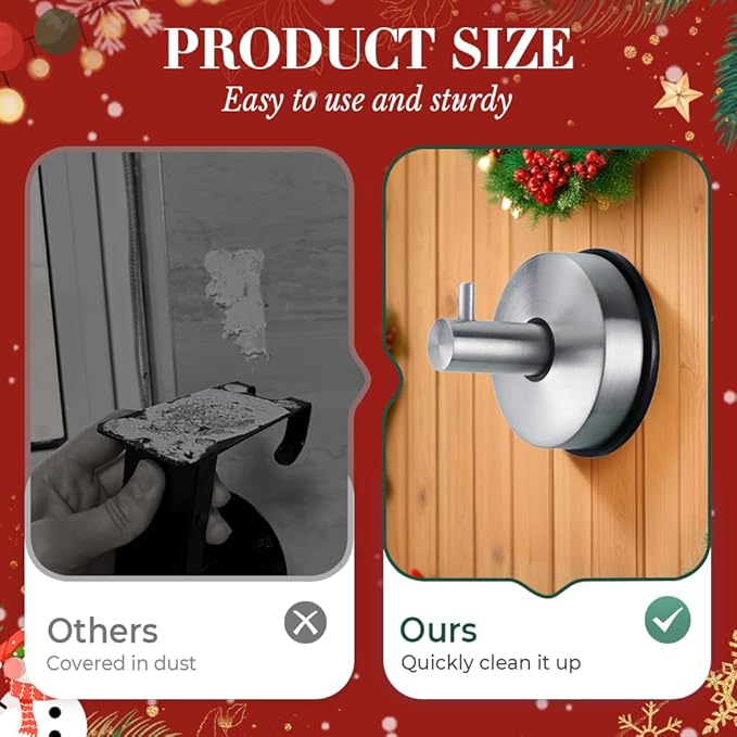 Suction Cup Hooks for Shower, 2025 New No Drill Suction Cup Hooks for Wreaths on Glass, Gold Silver Black Garland Hanger for Door Frame Wreaths Bathroom Window Mirrors (2, Gold)