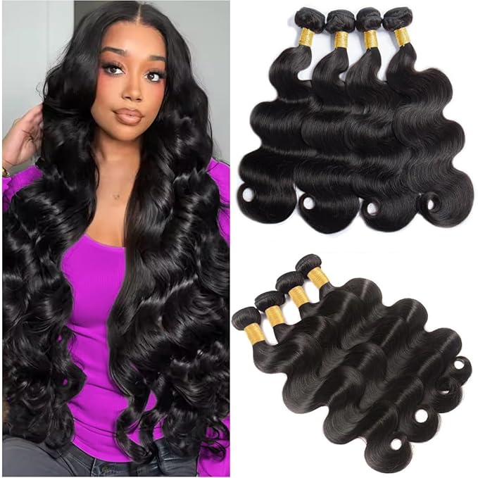 16A Human Hair Bundles 16 18 20 22 Inch Body Wave 400g Unprocessed Brazilian Virgin Hair 4 Bundles Deals Human Hair Extensions Quick Weave Human Hair Natural Black Color