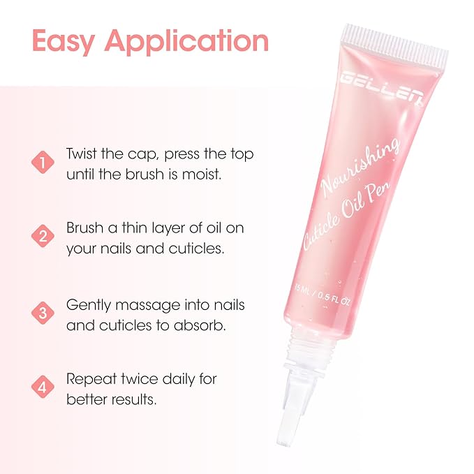 Gellen Cuticle Oil, Nourishing Nail Growth Oil Pen | Rich with Jojoba Oil & VE Soften Cuticles Strengthen Healthier-Looking Nails, Brush Applicator, Pro Care for Nails & Dry Hands, Strawberry Scent
