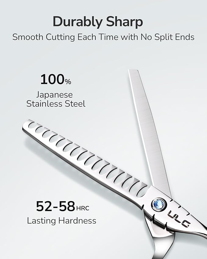 ULG Hair Thinning Scissors 6.7” Shark Series 100% Japanese Stainless Steel, Offset Handle, 16-Tooth Fishbone Chunker 45% Hair Removal, Professional Barber Layering Shears for Salon & Home Hair Styling