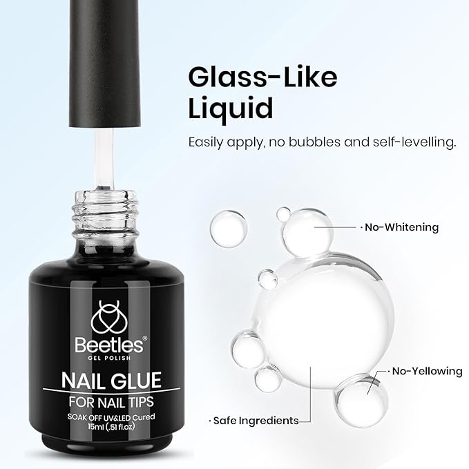 beetles Gel Polish 9 In 1 Gel Nail Glue for Clear Acrylic Nail Tips 2 Pcs 15ml Long Lasting Nail Gel Kit for False Nails Tips, Base Blooming Nail Gel, Christmas Nail Art, U V Light Required