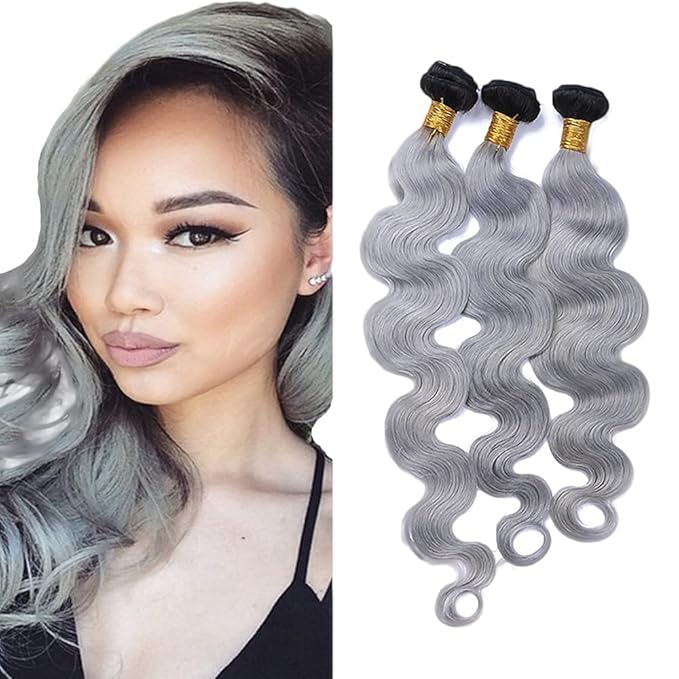 1B/Grey Human Hair Bundles Light Grey Body Wave Bundle Grey Bundle Human Hair Unprocessed Virgin Hair 3 Bundles 20 22 24 Inch