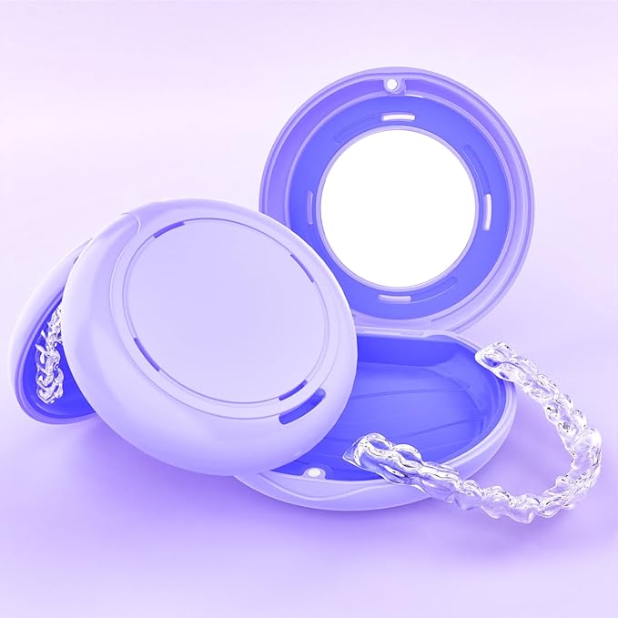 HEMILAB® Retainer Case, Slim Aligner Case with Mirror, Compatible with Invisalign, Cute Retainer Orthodontic Box with Vent Holes, Purple