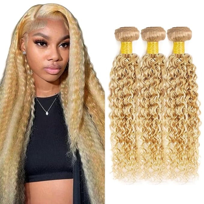 30 32 34 inch Blonde Bundles 27/613 Human Hair Bundle 613 Curly Wave Bundle 613 and #27 Honey Blonde Kinky Curly Bundles