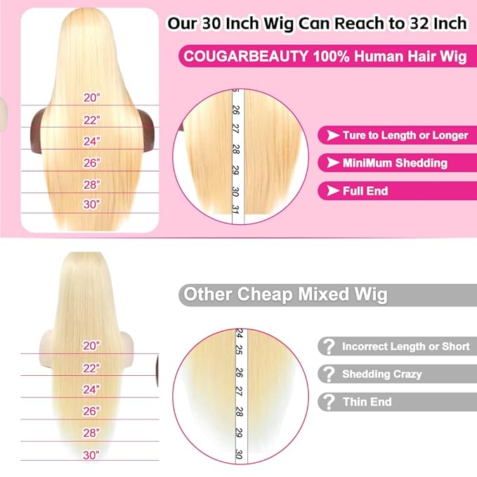 30 Inch 613 Lace Front Wig Human Hair 250% Density 13x6 Blonde Wig Human Hair Pre Plucked Straight Blonde Wig For Women 613 HD Lace Frontal Wig Natural Hairline