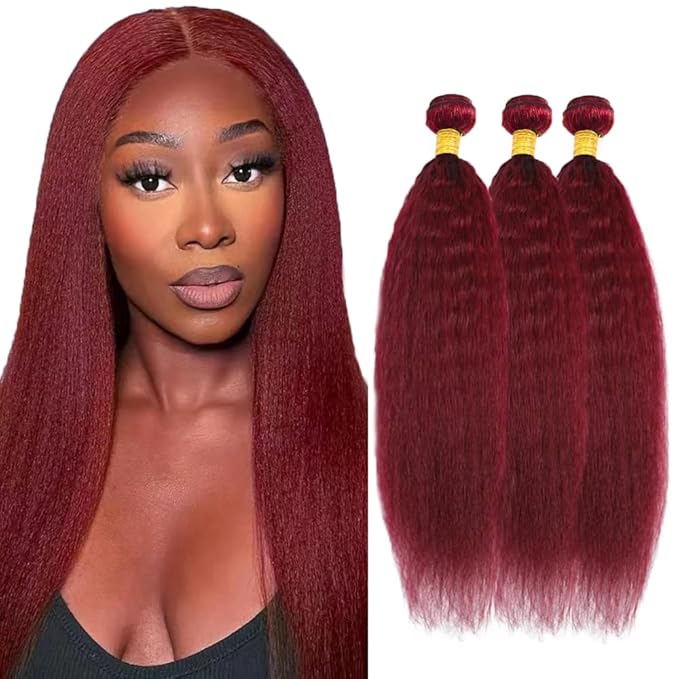 99j Bundles Human Hair Burgundy Yaki Straight Bundles Red Human Hair Bundle 18 20 22 inch 99J Yaki Bundle