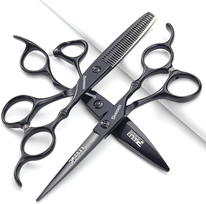 6 Inch Black Hairdressing Scissors Salon Hairdressing Tool Stainless Steel Hair Cutting Hair Thinning Hairdressing Scissors (6 inch 3PC-B)