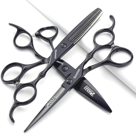 6 Inch Black Hairdressing Scissors Salon Hairdressing Tool Stainless Steel Hair Cutting Hair Thinning Hairdressing Scissors (6 inch 3PC-B)