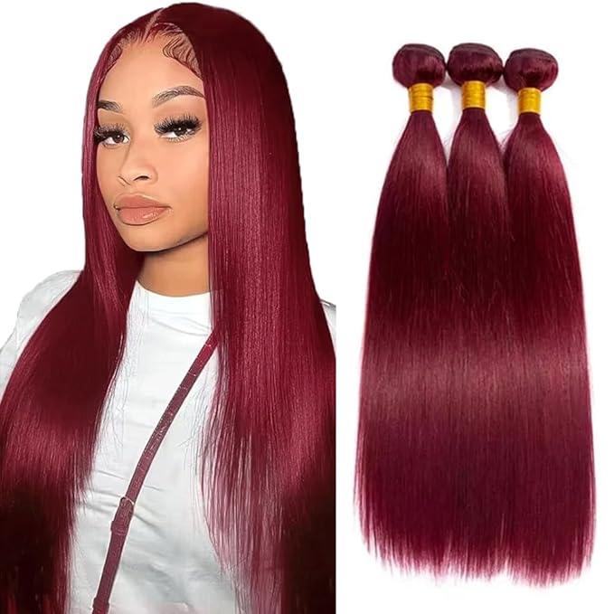 99J Bundles Human Hair Dark Burgundy Straight 3 Bundles 18 20 22 Inch 150g 8A Brazilian Virgin Hair Double Weft Red Bundles Human Hair Extensions