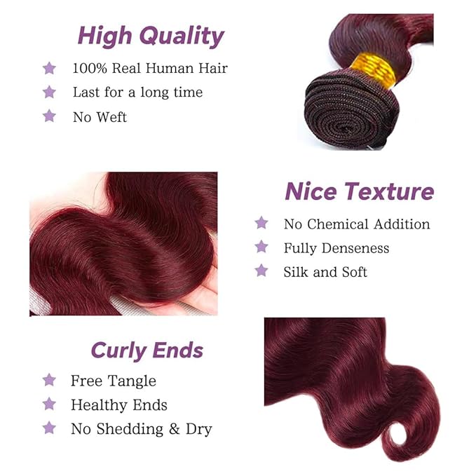 99J Burgundy Human Hair Bundles Body Wave 14 Inch 12A Wine Red Double Weft Brazilian Bundles Human Hair Extensions 1 Pack