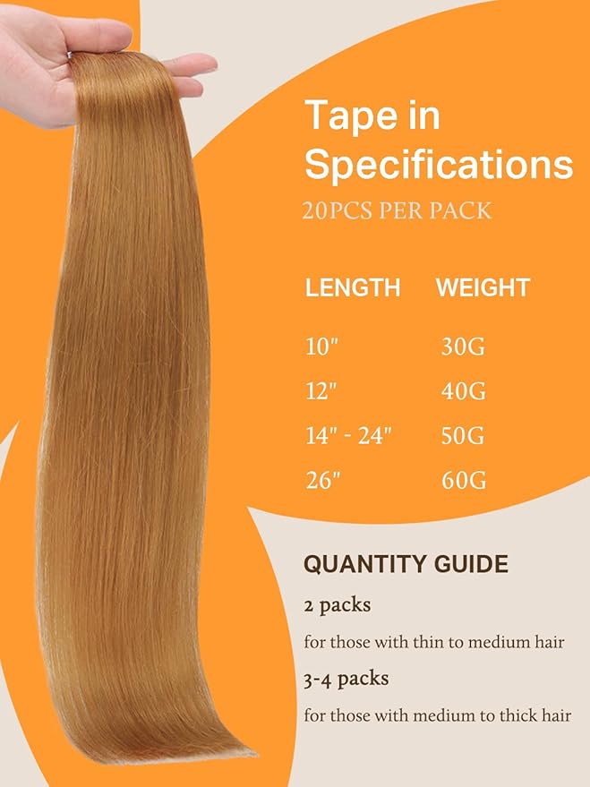 DOORES Hair Extensions Real Human Hair, Medium Auburn 18 Inch 50g 20pcs, Tape in Extensions Skin Weft Natural Remy Straight Hair for Women Seamless Extensions