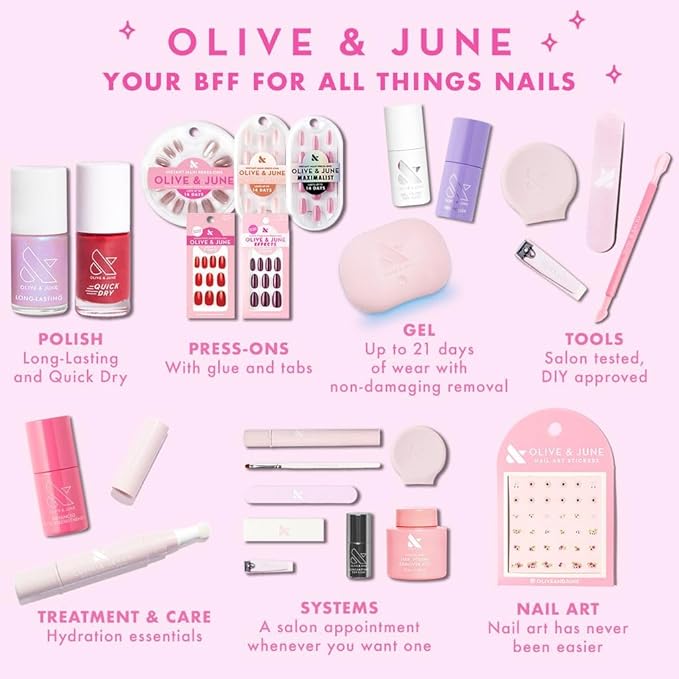 Olive & June Long Lasting Nail Polish | Plump Gel-Like Finish No Lamp Needed | Lasts up to 10 days | Salon-Quality at Home | 15-Free, Vegan Cruelty-Free Chip-Resistant | Lily Blooms Shimmering Magenta