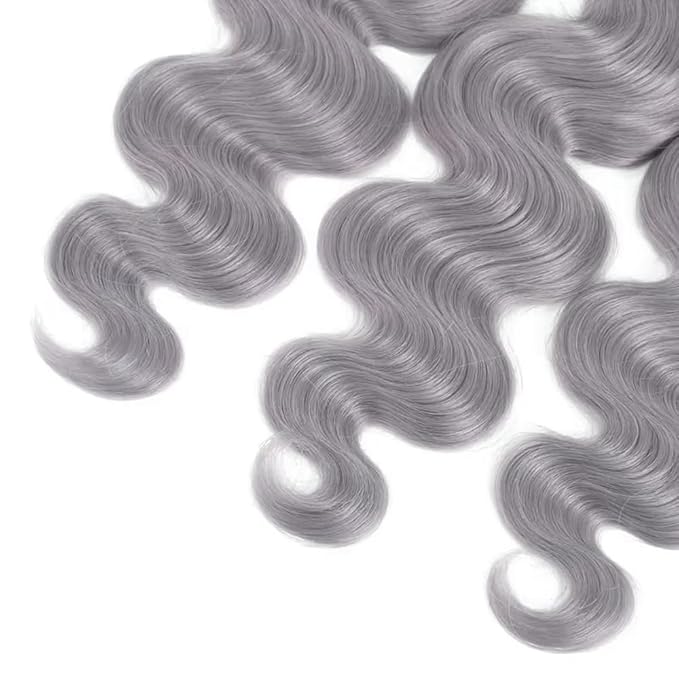 28 30 32 inch Grey Human Hair Bundles Silver Body Wave Bundles Gray Body Wave Bundle