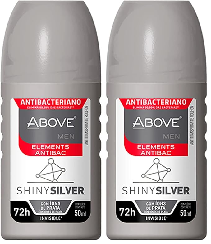 ABOVE Roll-On Elements, Shiny Silver, 1.7 oz - Ball Deodorant for Men - 72-Hour Protection - Sensual Fragrance - Dry Touch - No Stains (Pack of 2)
