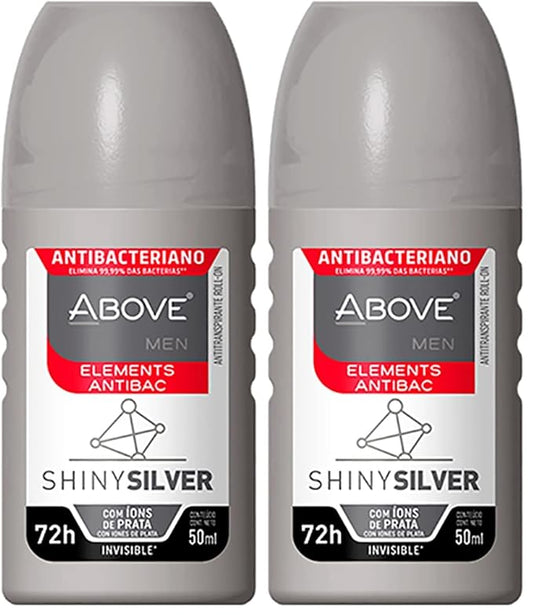 ABOVE Roll-On Elements, Shiny Silver, 1.7 oz - Ball Deodorant for Men - 72-Hour Protection - Sensual Fragrance - Dry Touch - No Stains (Pack of 2)