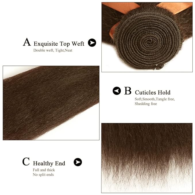 28 30 32 inch Brown Yaki Straight Bundles #4 Kinky Straight Human Hair Bundle Light Brown Yaki Bundles Double Weft 300g