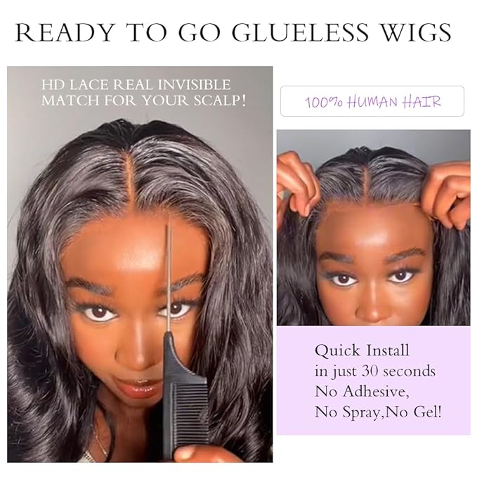 7x6 Body Wave Glueless Wigs Human Hair Pre Plucked Pre Cut 250% Density Drawstring Wig Human hair 7x6 HD Lace Front Wigs Human Hair for Black Women Pre Everything Ready to Go Wig 32inch