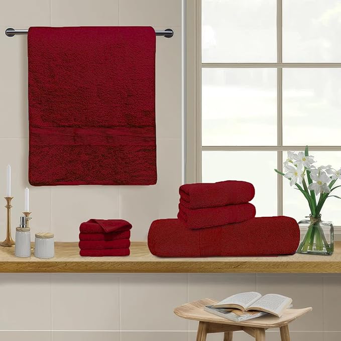 Softolle Luxury 8 Piece Towel Set, 2 Bath Towels 2 Hand Towels 4 Washcloths, Towels for Bathroom, Home, Spa & Gym - Highly Absorbent (Burgundy)