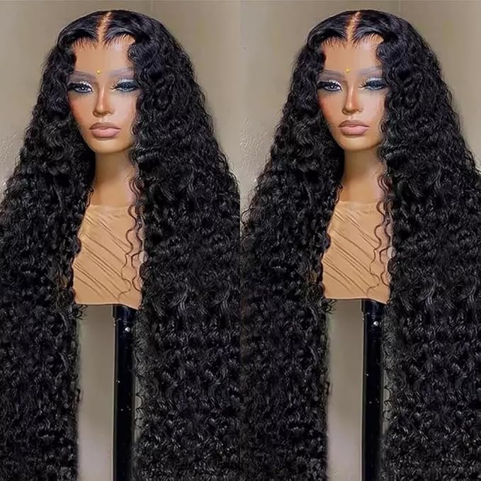 24 Inch Deep Wave Lace Front Wigs Human Hair 200 Density 13x6 HD Transparent Lace Front Wigs Human Hair Pre Plcked Curly Wig for Women Deep Wave Frontal Wigs Human Hair with Baby Hair