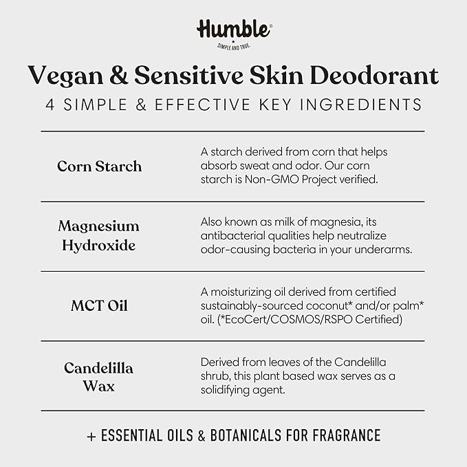 HUMBLE BRANDS Aluminum-Free Deodorant, Vegan and Cruelty- free, Formulated for Sensitive Skin, Palo Santo and Frankincense, 3 Pack, 2.5 Ounce