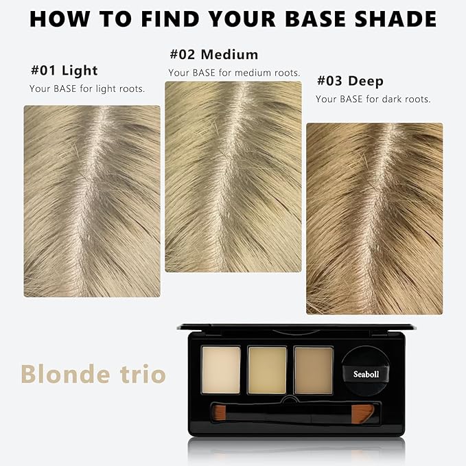 Root Touch Up Hair Powder, 3-Color Hairline Kit for Women & Men| Sweat Resistant & Nourishing, Instant Grey Coverage & Scalp Concealer, Natural Bald Spot Cover Up for Thinning Hair, B-Blonde