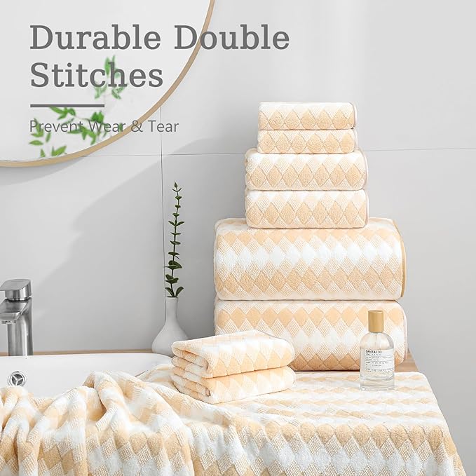 8 Piece Bathroom Towel Set |2 Oversized Bath Towels,2 Hand Towels,4 Washcloths| 600GSM Soft Hotel Towel Set Extra Large Bath Sheet for Bathroom,Highly Absorbent Quick Dry Bath Towel Collections,Beige