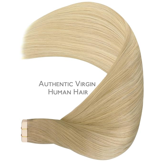 WENNALIFE Tape in Hair Extensions Human Hair, 20pcs 50g 24 inch Balayage Dirty Blonde to White Blonde Remy Hair Extensions Straight Human Hair Tape in Extensions Skin Weft Tape Extensions Human Hair