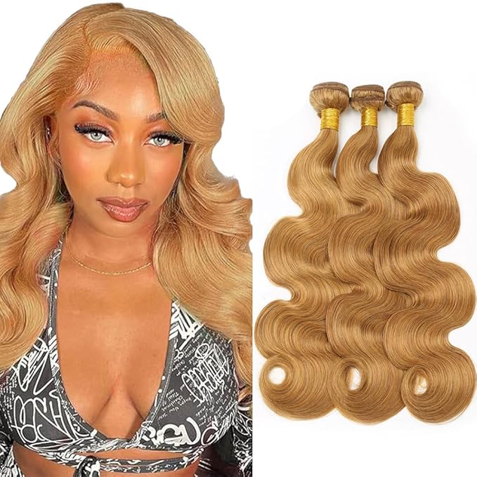 Color 27 Human Hair Bundles Blonde Body Wave Bundles Human Hair 26 28 30 Inch Blonde Body Wave Human Hair Bundles Honey Blonde Bundles Double Weft Hair Extensions