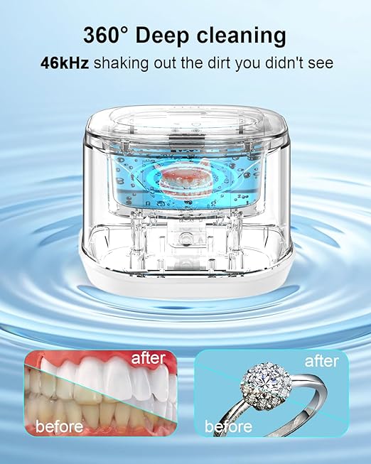 BCOM Ultrasonic Retainer Cleaner, Retainer Cleaner Machine 46kHz, Professional Portable Ultrasonic Jewelry Cleaner for Dental Retainer Pod, Mouth Guard, Watch, Ring, Jewelry,Perfect for Xmas Gift