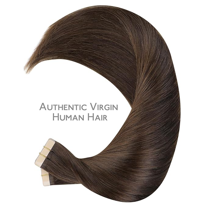 WENNALIFE Tape in Hair Extensions Human Hair, 40pcs 100g 20 inch Chocolate Brown Hair Extensions Real Human Hair Straight Tape in Extensions Invisible Human Hair Extensions Reusable Hair Extensions