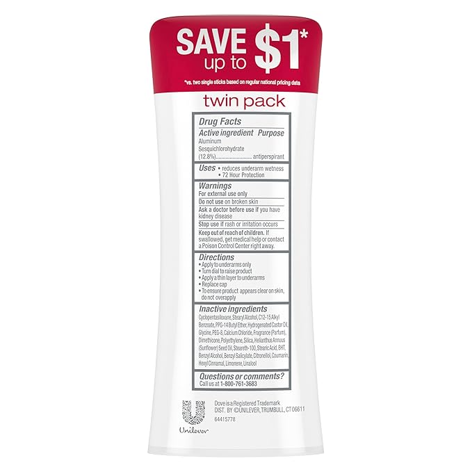 Dove Advanced Care Antiperspirant Deodorant for Women Twin Pack Revive 72 hour sweat and odor protection 2.6 oz (Packaging May Vary)